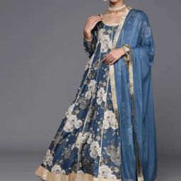 Varanga Blue Cotton Floral Print Anarkali Kurta-image-20