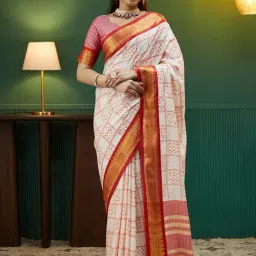 Satrani Off White Silk Printed Saree With Unstitched Blouse-picture-47