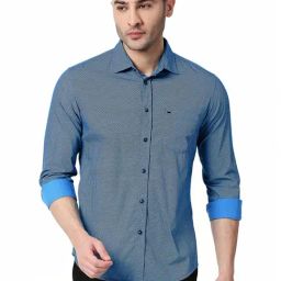 Basics Blue Slim Fit Printed Shirt-image-64