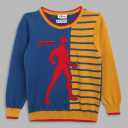 Blue Giraffe Boys Blue & Yellow Cotton Self Full Sleeves Sweater-image-56
