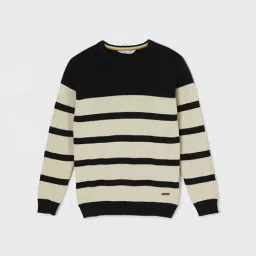 Fame Forever by Lifestyle Boys Black Cotton Striped Full Sleeves-image-4