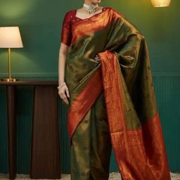 Satrani Green Silk Woven Saree With Unstitched Blouse-image-83