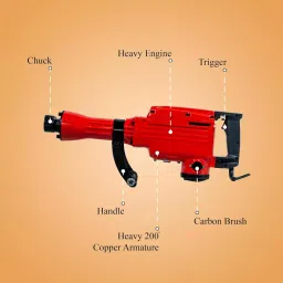 HPD Shakti 1800 W Power 45 J 1400 RPM Demolition Hammer with Two Flat and Pointed Chisel, HPD-PH65A image 3