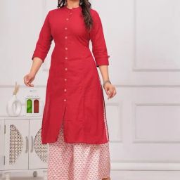 Meeranshi Maroon Cotton Solid Three-Quarter Sleeves Kurti-44