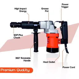 HPD Shakti 1200 W Power 15 J 3000 RPM Demolition Hammer with Two Chisel and Spanner, HPD-810-5KG image 2