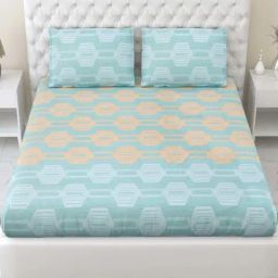 Haus & Kinder Geo Trend Blue 186 TC Cotton King Fitted Bedsheet With 2 Pillow Covers-image-34
