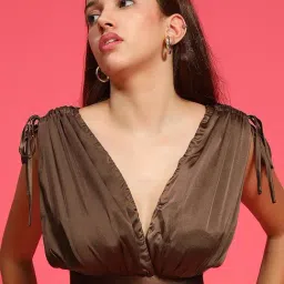 Oxolloxo Brown Self Crop Top-image-81