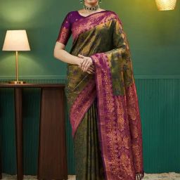Satrani Purple Silk Woven Saree With Unstitched Blouse-image-63