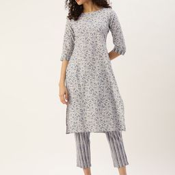 Saanjh Women Floral Printed Regular Kurta with Trousers-image-76