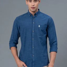 Red Tape Navy Cotton Regular Fit Self Pattern Shirt-12