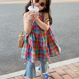 LULU & SKY Girls Checked Cotton Tiered Fit & Flare Dress-image-68