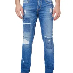 Spykar Blue Cotton Tapered Fit Distressed Jeans-picture-44