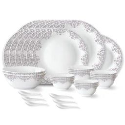 Larah by Borosil Lark Fluted White Opalware 33 Pieces Dinner Set-image-28