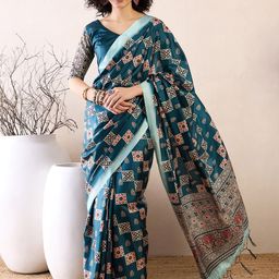 Saree mall Ajrak Block Satin Bagru Sarees-9