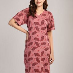 ETC Down Sholder Cotton Blend Printed Knee Length Nightdress-picture-26