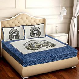 VANI E Blue & White Floral 180 TC Cotton King Bedsheet Set-2.54 m x 2.74 m-image-88