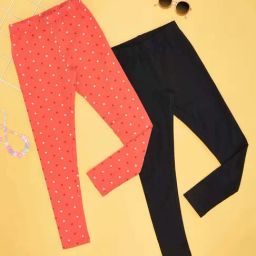 YU by Pantaloons Kids Black & Peach Cotton Printed Leggings (Pack of 2)-image-35