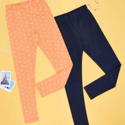 YU by Pantaloons Kids Navy & Orange Cotton Printed Leggings (Pack of 2)-image-43