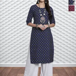 HERE&NOW Women Ethnic Motifs Printed Crepe Kurta Pack of 3-image-21