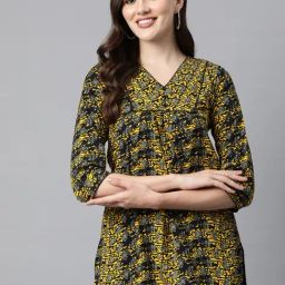 Cottinfab Yellow & Black Abstract Top-12