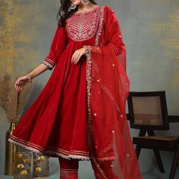 Stylum Women Ethnic Motifs Embroidered Empire Velvet Kurta with Trousers & With Dupatta-picture-41