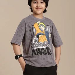 Kidsville Naruto Printed Regular Fit Grey T-Shirt For Boys-image-59