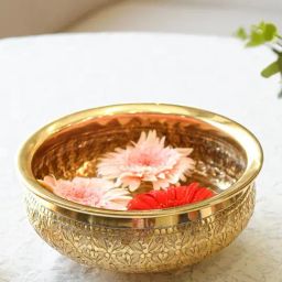 BEHOMA Home Collection Gold Metal Embossed Urli Bowl-42