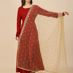 Dupatta Bazaar Floral Embroidered Sequinned Net Dupatta-12