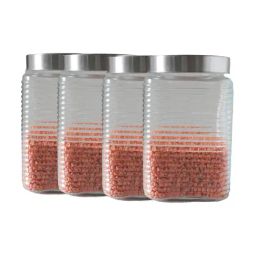Femora Embossed Line Glass Square Kitchen Storage Jar With Airtight Steel Lid 1700ml - Set of 4-22