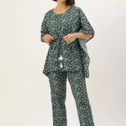 Say Green Cotton Regular Fit Floral Print Night Suit-picture-25
