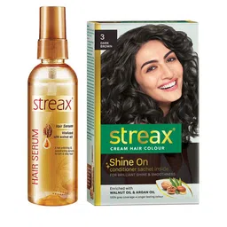 Streax Vitalized Hair Serum 100 ml & Shine On Cream Hair Colour 120 ml - Dark Brown 3-34