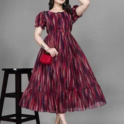 NARI DREAM Women Abstract Printed Lace-Up Georgette A-Line Dress-picture-7