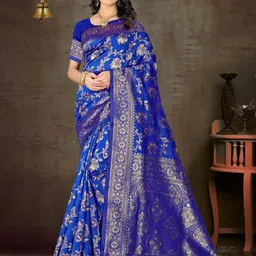 AMK FASHION Ethnic Motifs Woven Design Zari Pure Silk Banarasi Saree-picture-11