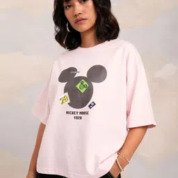 Tokyo Talkies Women Mickey Mouse Printed Applique Boxy T-shirt-image-52