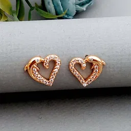 MEIRA JEWELLERY Rose Gold-Plated Artificial Stones Studded Heart Shaped Studs-picture-16