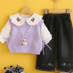 Googo Gaaga Girls Peter Pan Collar Top With Trousers & T-shirt-picture-5
