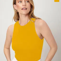 BAESD Pack of 2 Solid Round Neck Sleeveless Stretchable Fit Lycra Crop Top-image-19