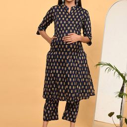 GOLDSTROMS Floral Printed Straight Pure Cotton Maternity Kurta With Trousers-image-86