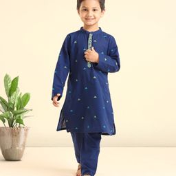 Babyhug Full Sleeves Kurta and Pyjama Set Pyramid Print - Navy-image-46