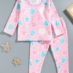 Kookie Kids Full Sleeves Winter Wear Night Suit Heart Print - Multicolour-image-26