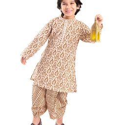 Babyhug 100% Cambric Full Sleeve Printed Dhoti Kurta Set - Beige-image-29