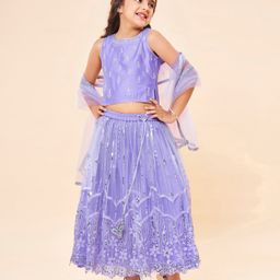 Babyhug Sleeveless Sequenced Embroidered Choli with Sequenced Embroidered Lehenga & Dupatta - Lavender-picture-11