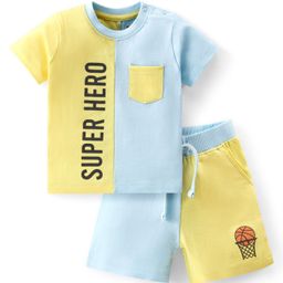 Babyhug 100% Cotton Single Jersey Knit Half Sleeves T-Shirt & Shorts Set Basketball Print - Multicolor-image-45