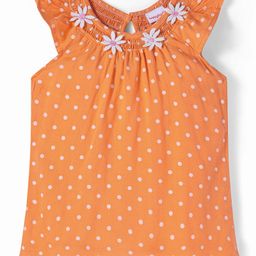 Babyhug Rayon Woven Frill Sleeves Top With Polka Dots Print - Orange-image-21