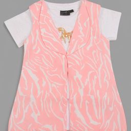Actuel Abstract Printed Jacket With Half Sleeves Top - Peach & White-image-57