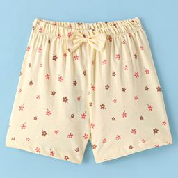 Tango Single Jersey Knit Shorts With Bow Applique & Flower Print- Yellow-picture-25