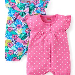 Babyhug 100% Cotton Frill Sleeves Romper Polka Dots & Floral Print Pack of 2 - Multicolour-image-138