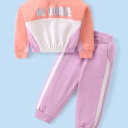 Babyhug Terry Knit Full Sleeves Top & Pants Set With Text Print - Pink & White-image-79