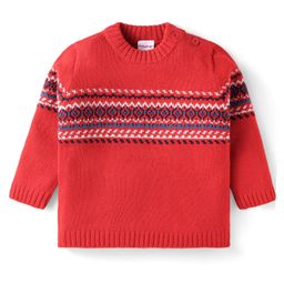 Babyhug Knitted Full Sleeves Pullover Sweater With Design - Orange-image-113