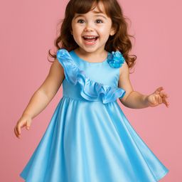 Babyhug WovenOne Shoulder Sleeves Fit & Flared Solid Color Party Frock with Ruffle & Floral Corsage - Light Blue-image-27